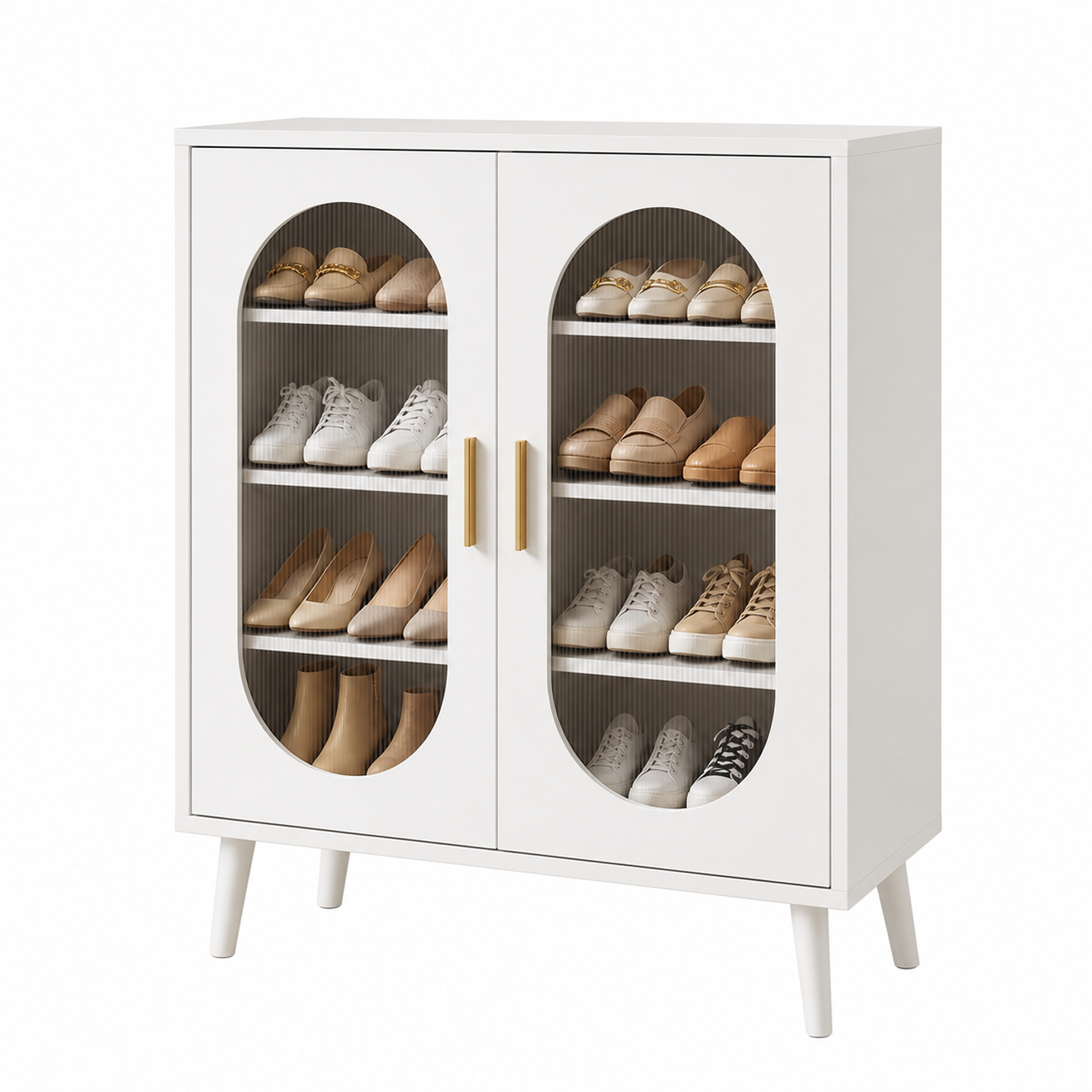 GGIB 2-Door Shoe Cabinet, White Polycarbonate Shoe Storage Organizer with Four Internal Layers