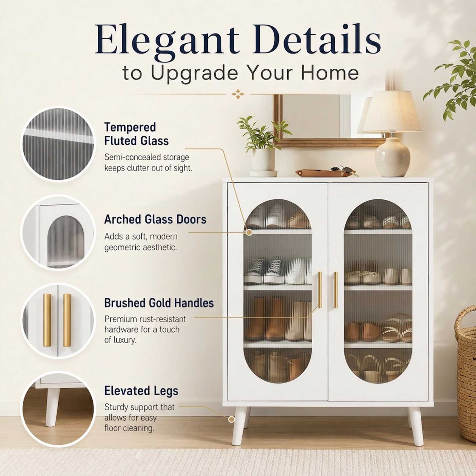 GGIB 2-Door Shoe Cabinet, White Polycarbonate Shoe Storage Organizer with Four Internal Layers