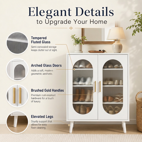 GGIB 2-Door Shoe Cabinet, White Polycarbonate Shoe Storage Organizer with Four Internal Layers