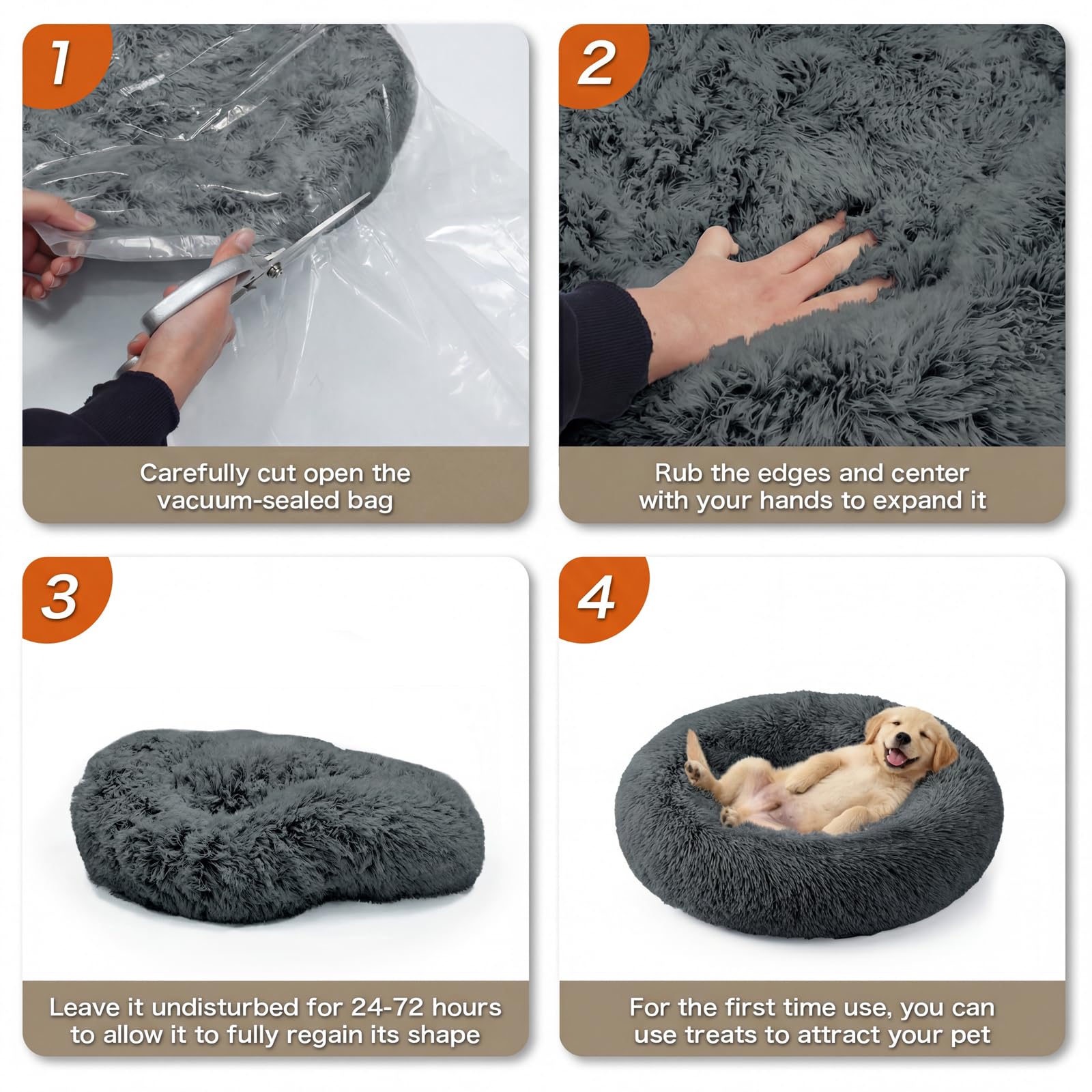 GGIB Calming Dog Bed, 20" x 20" x 6" Fits Cat & Dog, Anti-Slip Round Washable Faux Fur for Doze Off, Napping Orthopedic, Dark Grey