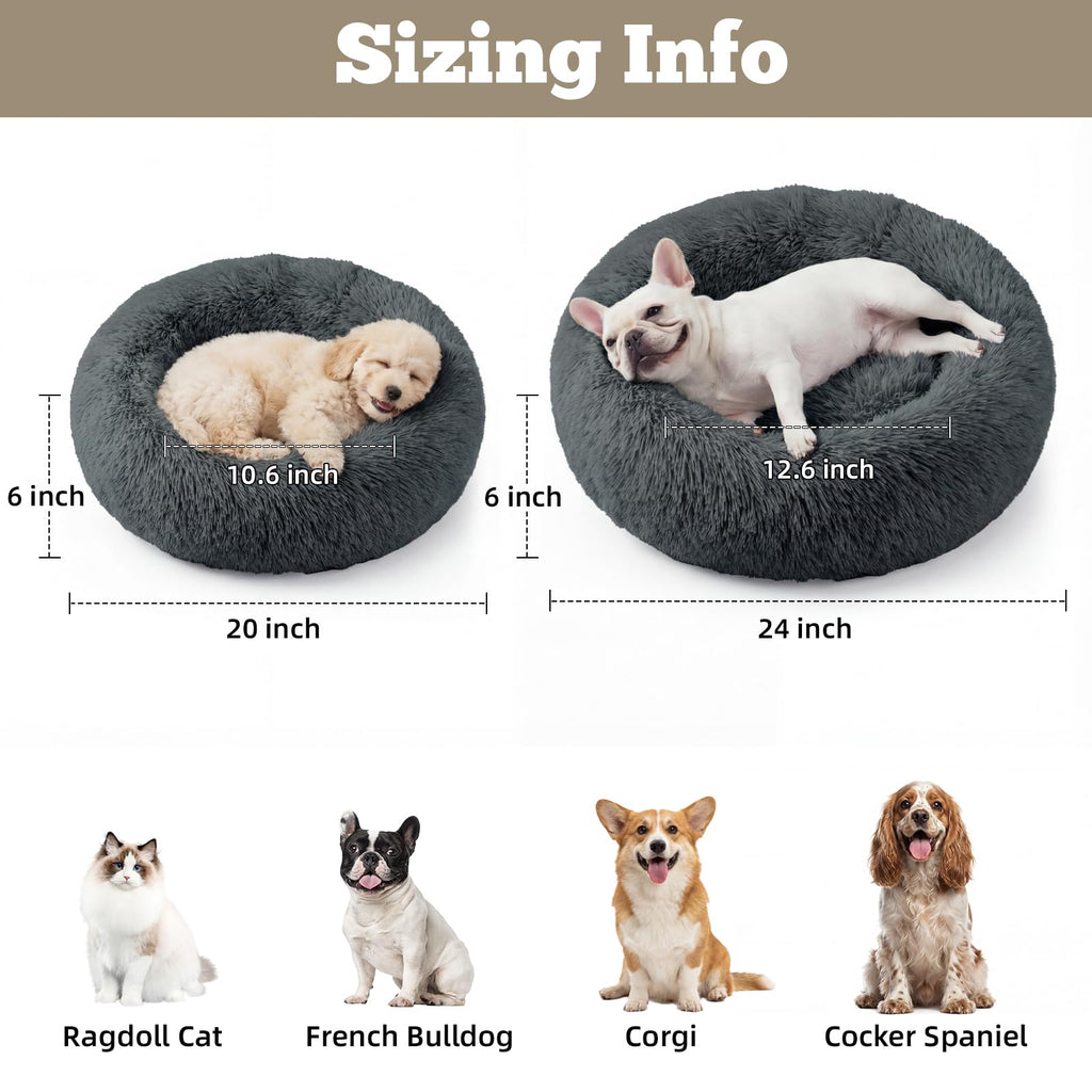 GGIB Calming Dog Bed, 20" x 20" x 6" Fits Cat & Dog, Anti-Slip Round Washable Faux Fur for Doze Off, Napping Orthopedic, Dark Grey