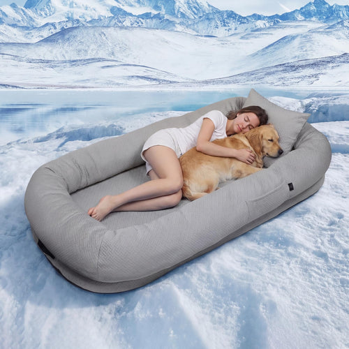 GGIB Cooling Human Dog Bed for Summer, Breathable Washable Floor Lounger for People & Pets, 72"x41"x12", Glacier Grey, Pet Bed for Hot Weather Relaxing