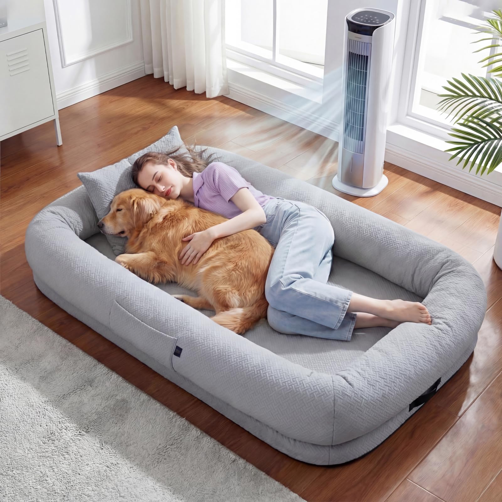 GGIB Cooling Human Dog Bed for Summer, Breathable Washable Floor Lounger for People & Pets, 72"x41"x12", Glacier Grey, Pet Bed for Hot Weather Relaxing