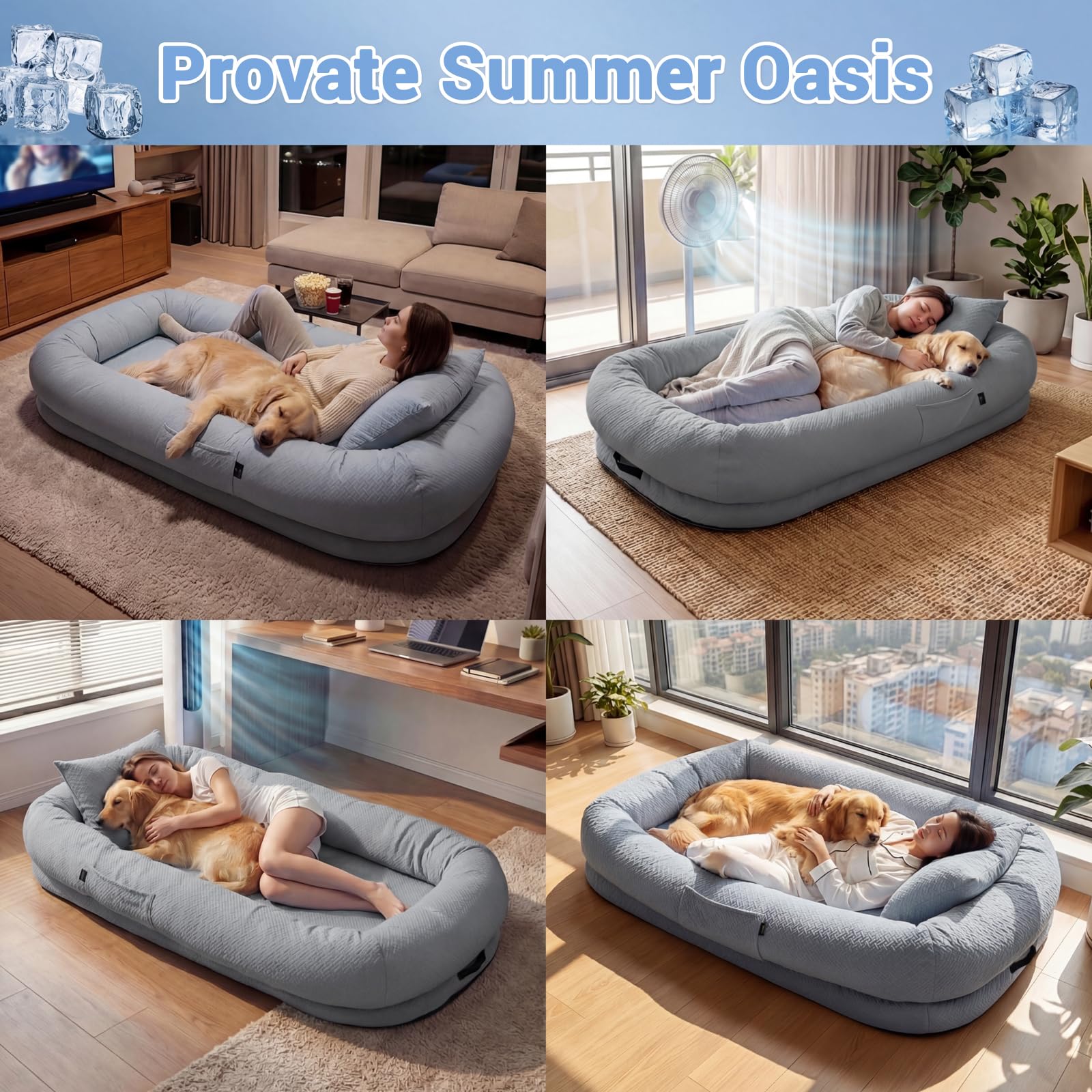 GGIB Cooling Human Dog Bed for Summer, Breathable Washable Floor Lounger for People & Pets, 72"x41"x12", Glacier Grey, Pet Bed for Hot Weather Relaxing