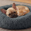 GGIB Calming Dog Bed, 20" x 20" x 6" Fits Cat & Dog, Anti-Slip Round Washable Faux Fur for Doze Off, Napping Orthopedic, Dark Grey
