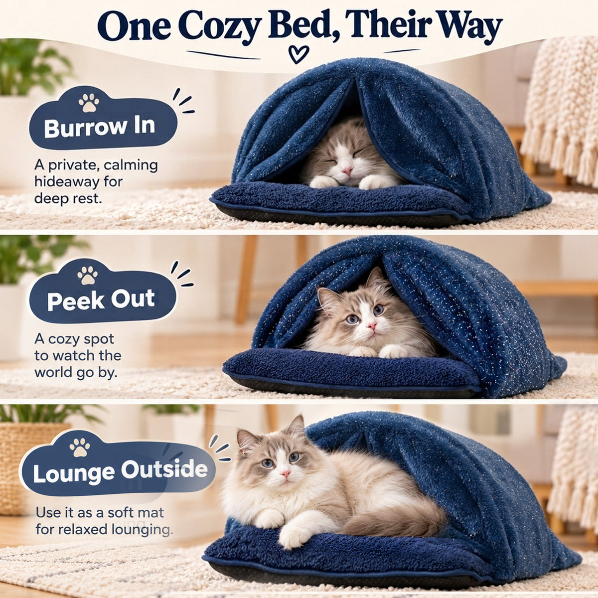 GGIB Cozy Cat Cave Bed